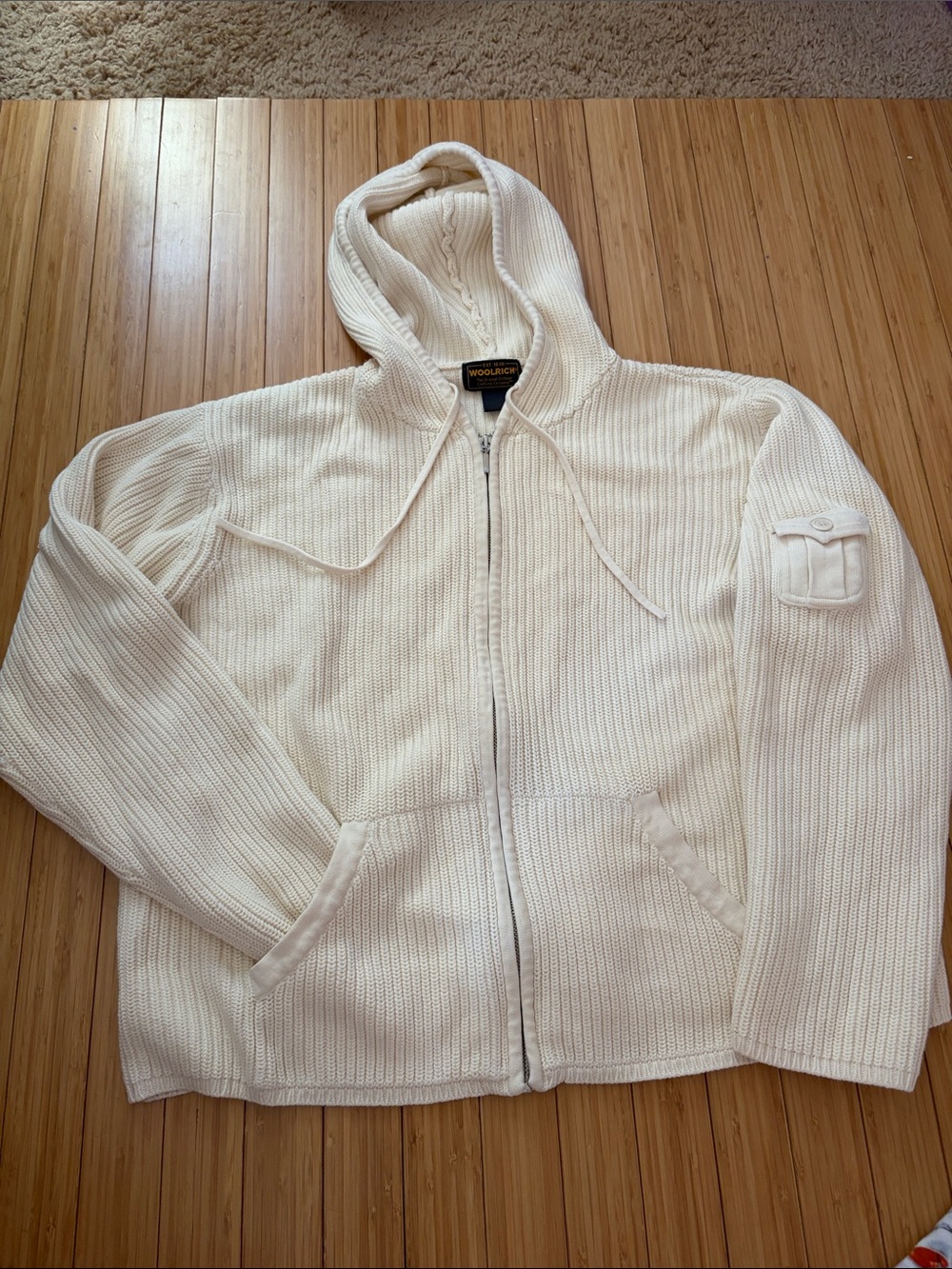 Woolrich Off-White/Cream Rib Knit Zip Hoodie